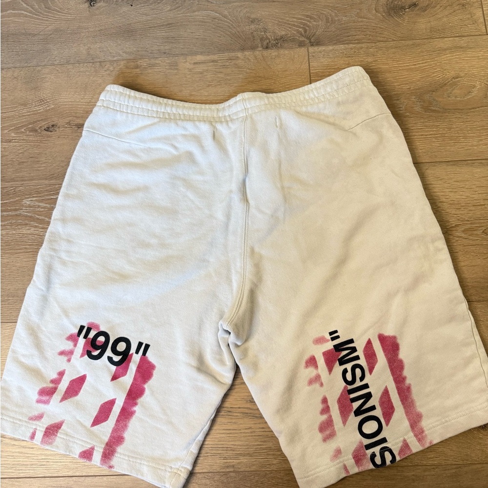 Off-White Men's White and Pink Graphic Athletic Shorts
